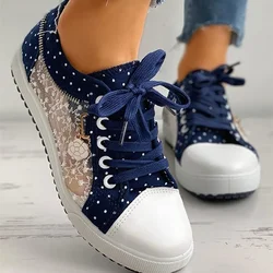 Women Sneakers 2024 new spring autumn fashion Casual Lace Canvas Loafers Breathable Flat Shoes Woman Sneakers Zapatos De Mujer