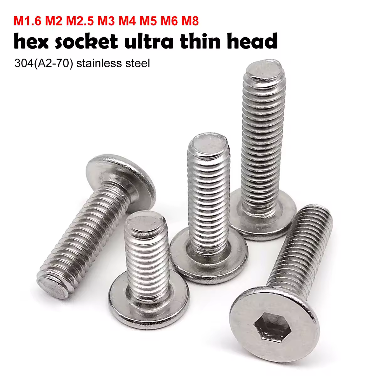 5/10/50pcs M1.6 M2 M2.5 M3 M4 M5 M6 M8 A2 304 Stainless Steel Hex Hexagon Socket Ultra Thin Low Flat Wafer Allen Head Screw Bolt