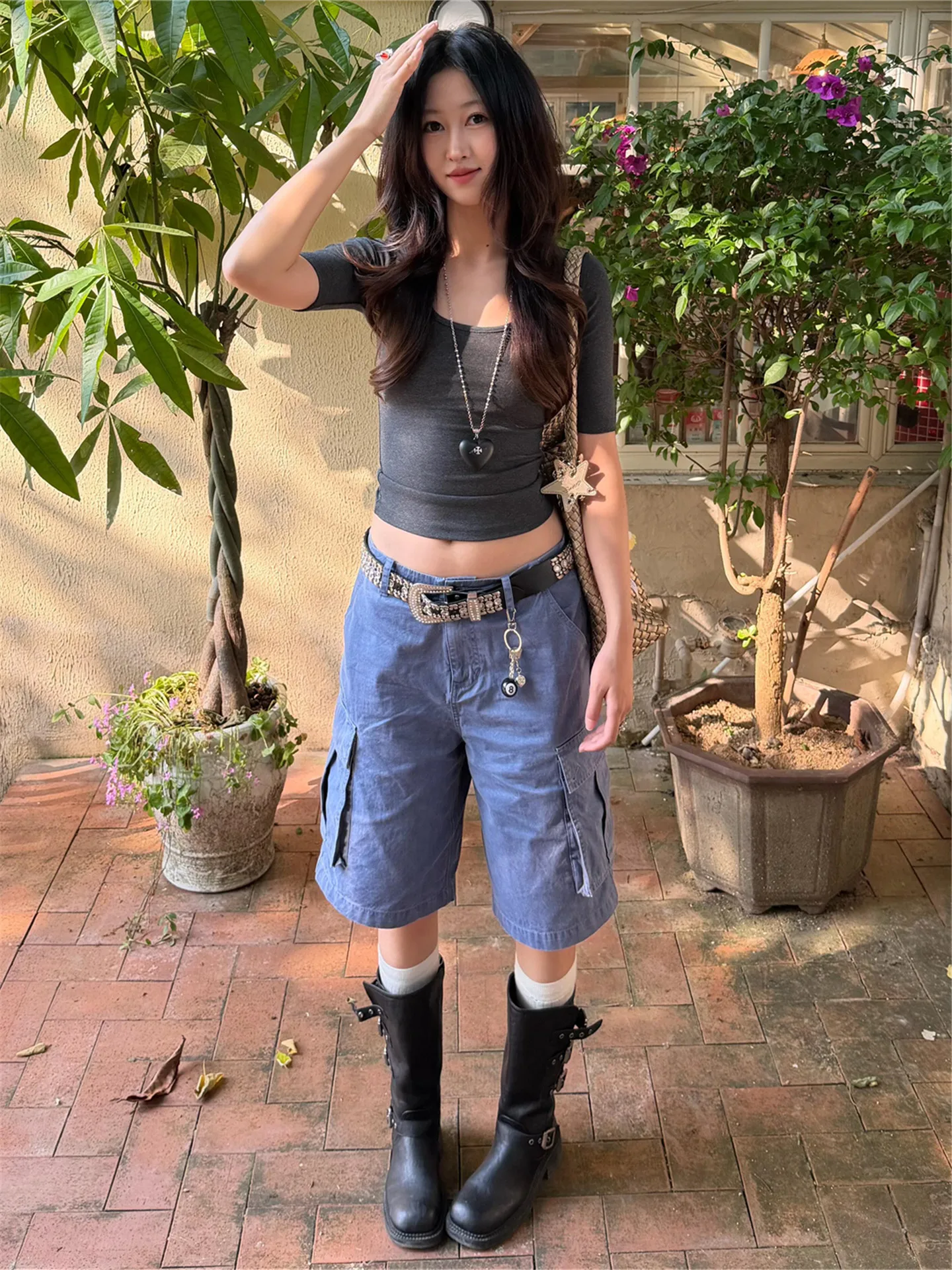 American Street Vintage Multi-Pocket Casual Pants Women Summer Loose Slimming Workwear Blue Jeans Low Waist Straight Leg
