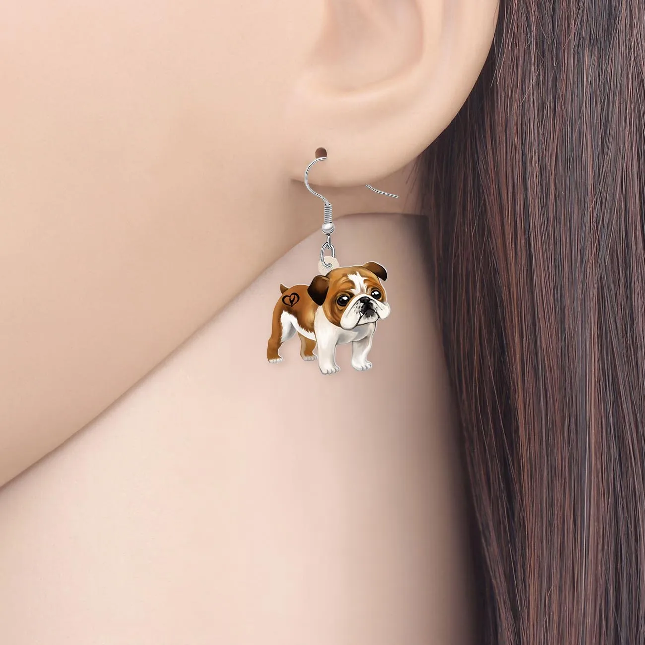 BONANY Acrylic Cute Big Eyes Bulldog Earrings Drop Dangle for Women Girls Kids Teens Birthday Charms Pets Jewelry Gifts