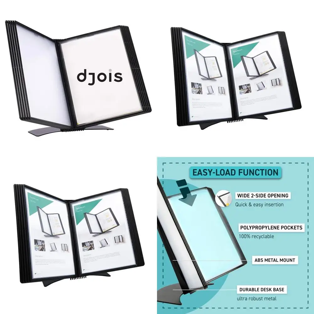 

Durable Metal and Polypropylene Letter-Size Display System with 10 Double-Sided Pockets, 20 Sheet Capacity, Easy-Load, Made in F