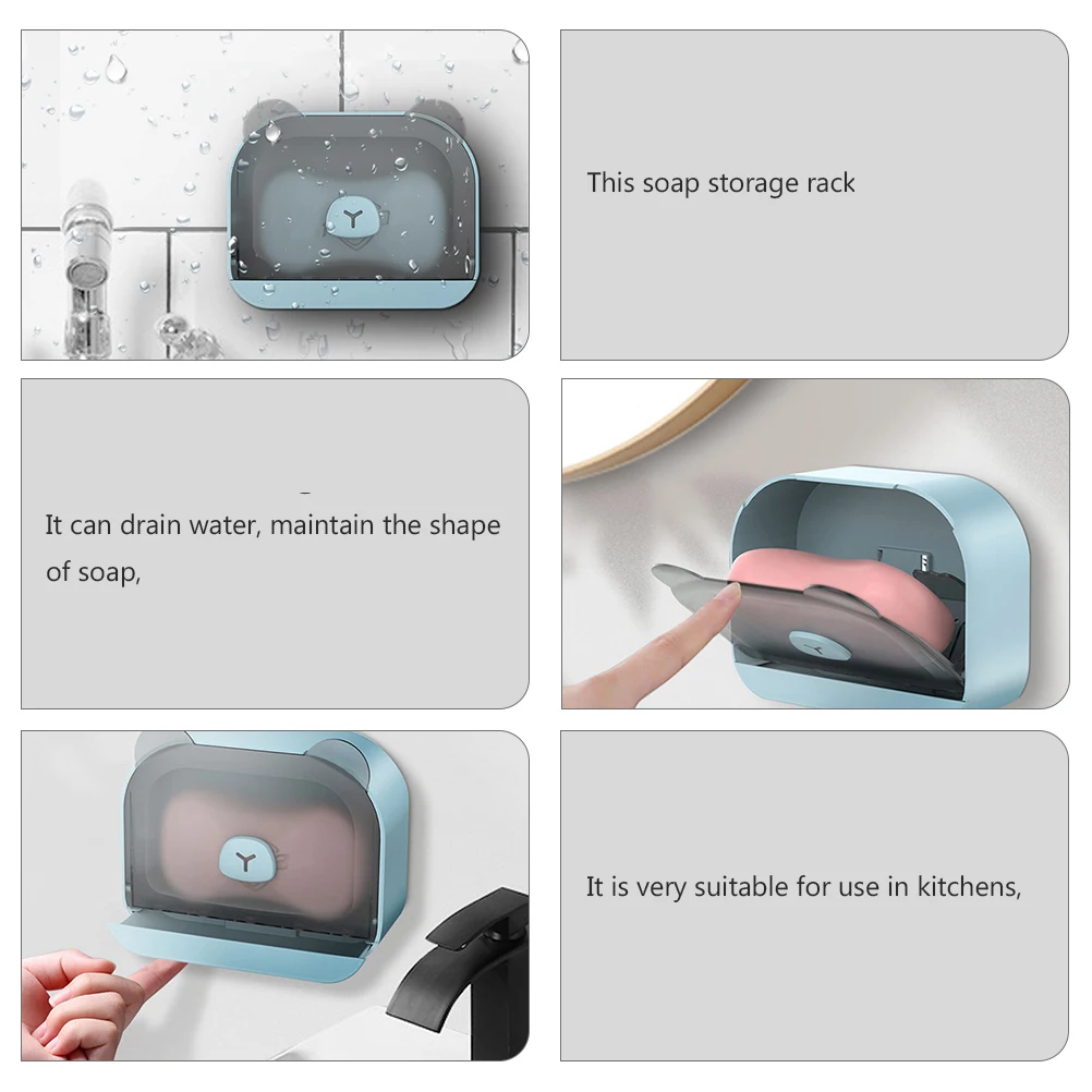 

Soap Holder Dish Lid Container Blue Draining Travel Portable Box for Kitchen Bathroom Excellent Materials Confidence