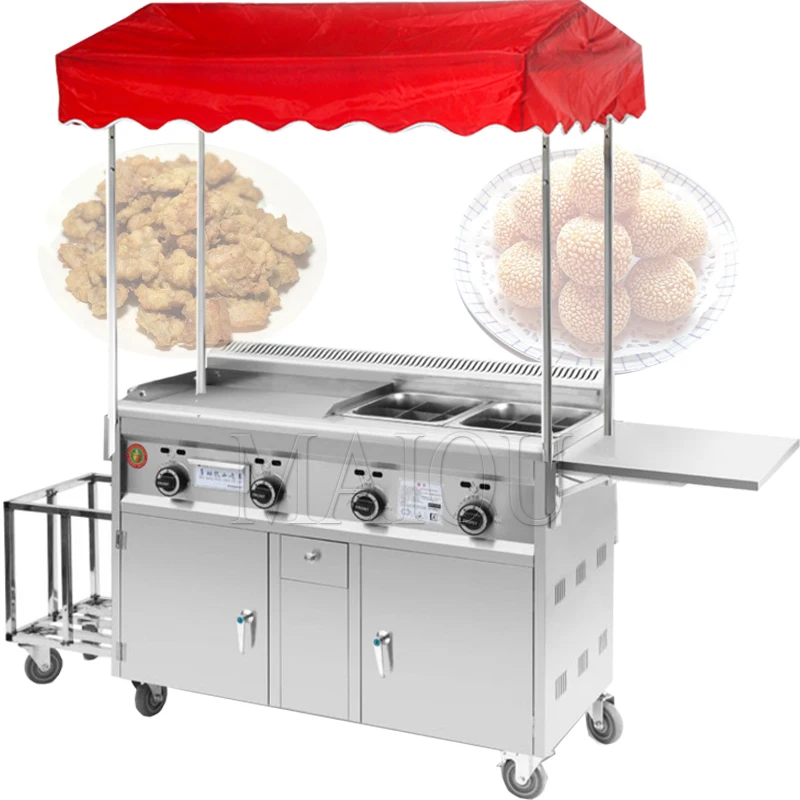 

Mobile Snack Trolley Cart Snack Cart With Grill Fried Hand Push Trailer