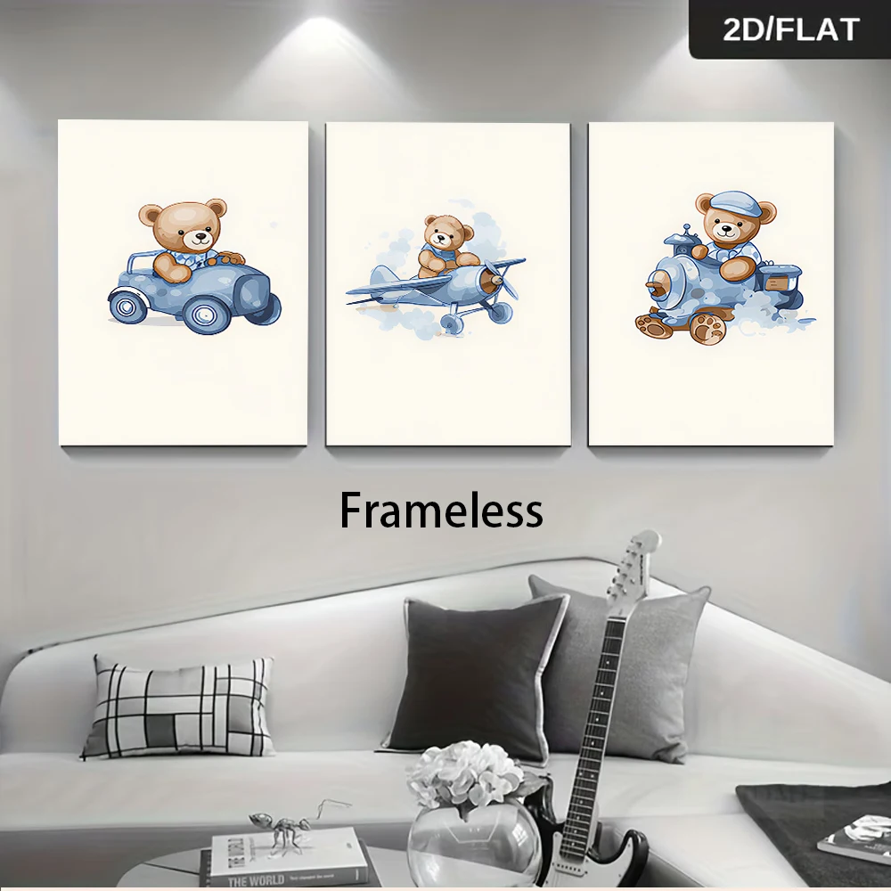 (3PCS Unframe)1 set of cute farm animal triptych decorative paintings featuring piglets, sheep, calves, Nordic watercolor style
