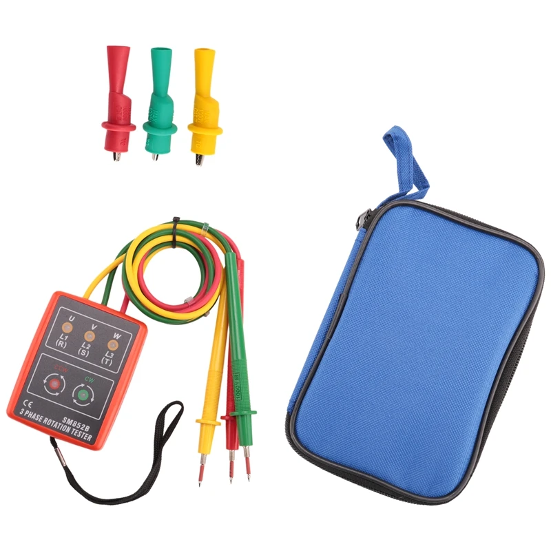 New 3 Phase Sequence Rotation Tester Indicator  Meter LED Buzzer With Portable Pouch TD-LED02