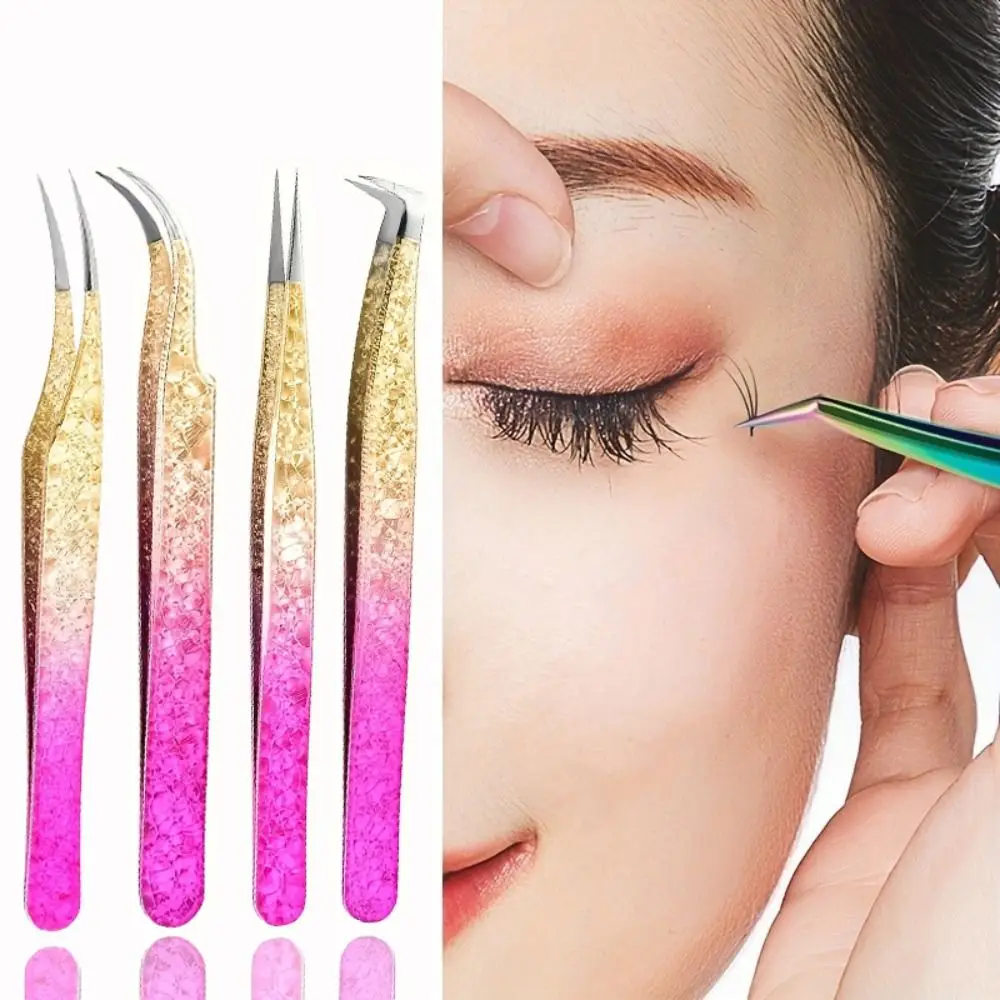 Ice Flower Texture Eyelash Extension Tweezers Ombre Color Solid Stainless Steel Lash Grafting Tool