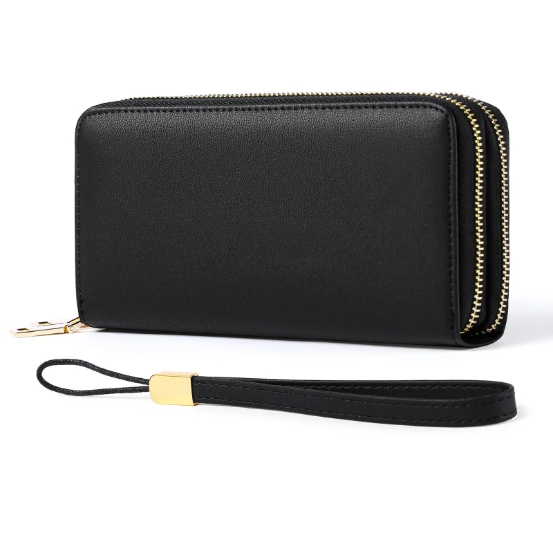 Western RIFD Blocking Long PU Multifunctional Women Wallet Cards Storage Bag Passport Bag Double Zipper Purse for Ladies