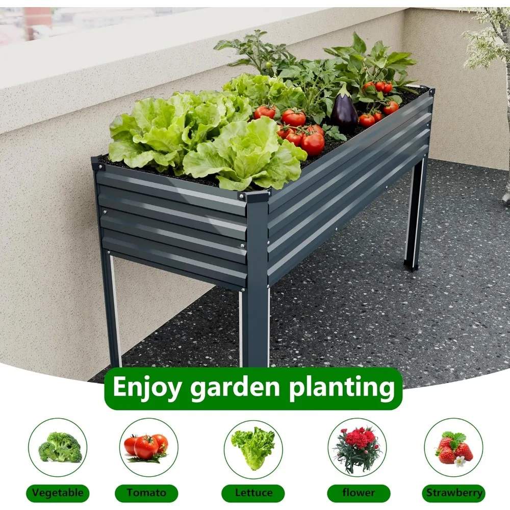 Galvanized Raised Garden Bed with Legs, 48x18x32in Metal Elevated Planter Box for Backyard Patio Balcony, 300lb Capacity Grey