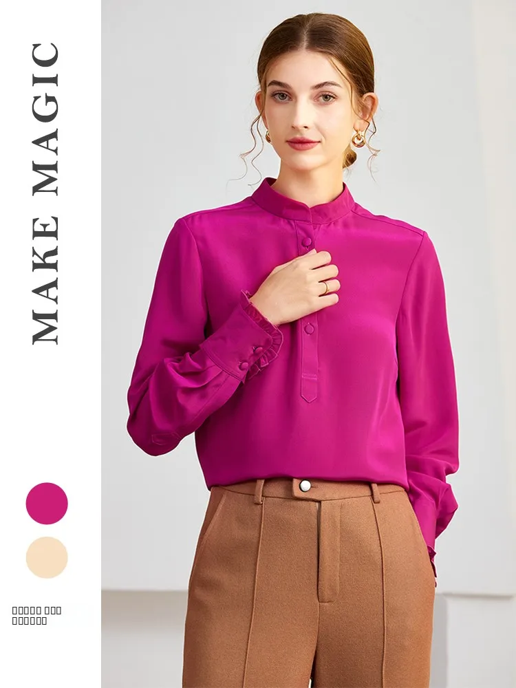 

TaoMei Silk Long Sve irt Women's Loose Faionable Spring New Sle Casual Busin Office Commute Wind irt