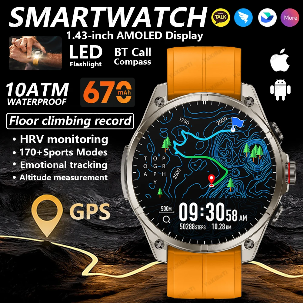 

2025 New Professional GPS Sport Smart Watch Men Outdoor Ride Run Swim 3ATM Waterproof Watchs Compass Altimeter Track Bracelets