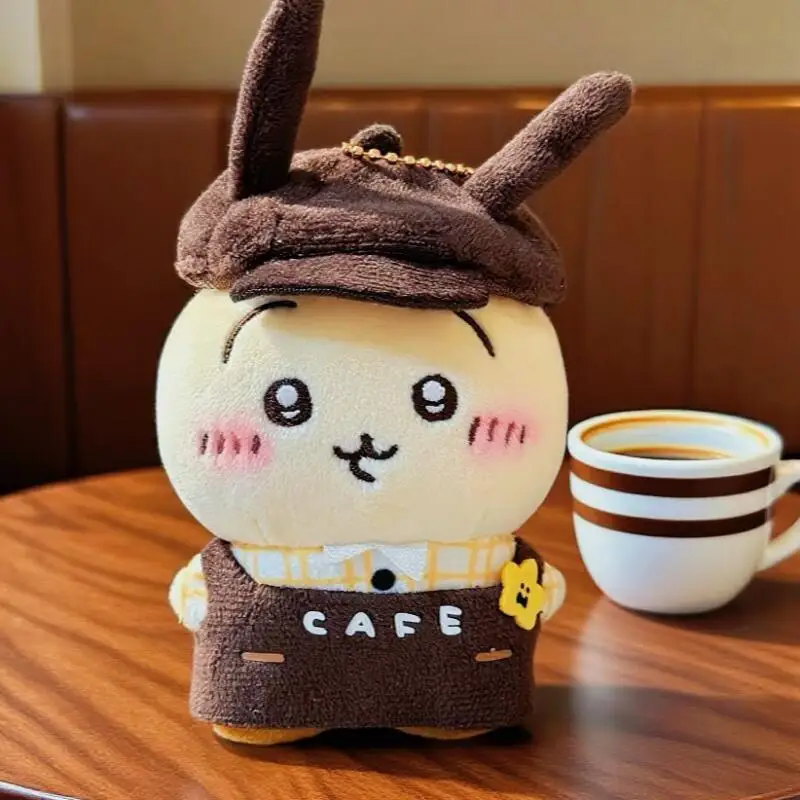 Chiikawa Coffee Shop Staff Plush Keychain Kawaii Usagi Hachiware Backpack Pendant Ins Korean Cartoon Anime Friend Birthday Gift
