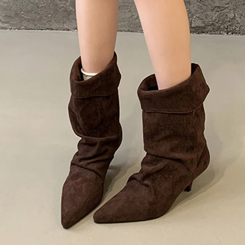 Liyke خمر أشار تو مطوي حذاء من الجلد للنساء منخفضة الكعب الخريف الشتاء تشيلسي أحذية السيدات حفلة موسيقية الجوارب الموضة