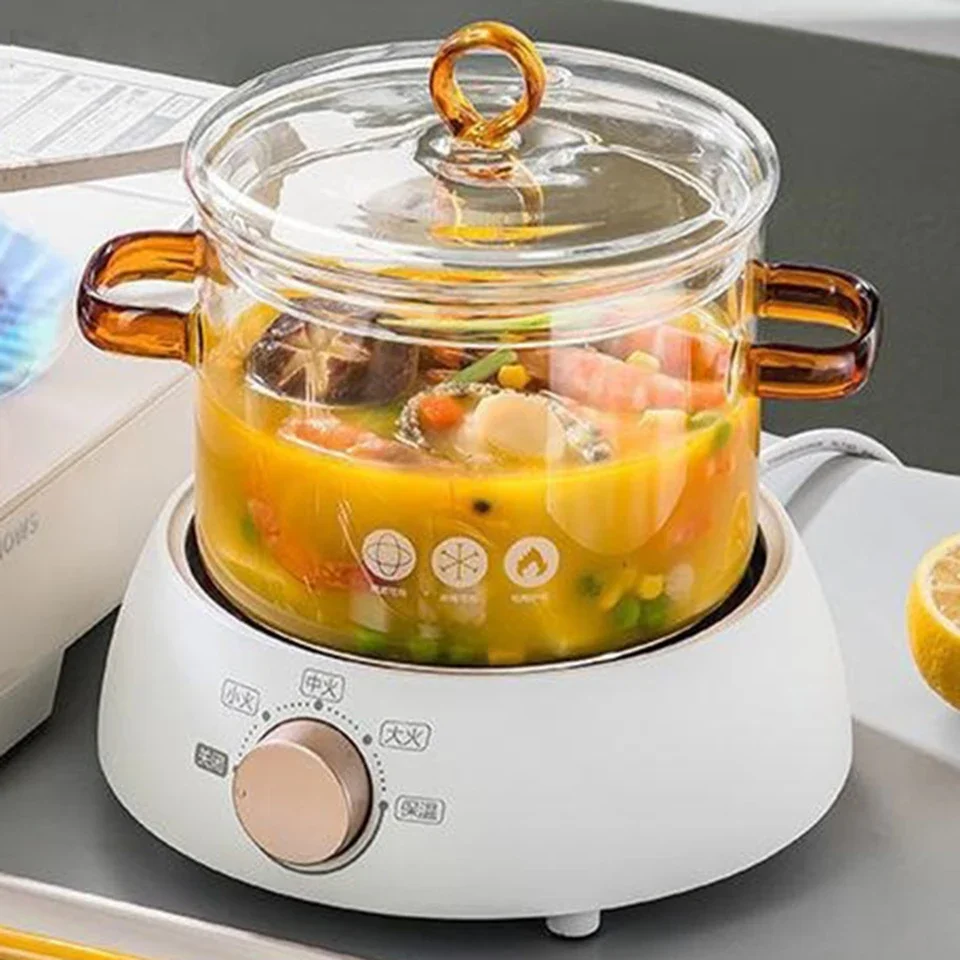 Transparent Glass Soup Pot With Lid Cooking Pot With Double Handle High Temperature Heat Resistant Household Cooking Pot