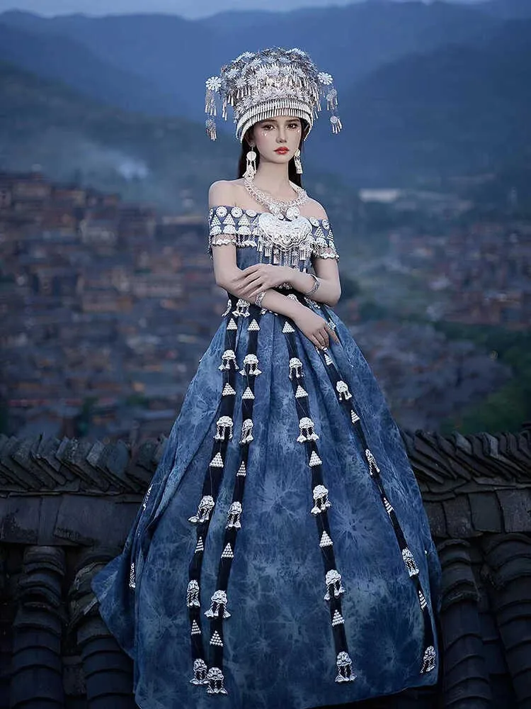 

Tie-dyed puffy skirt travel photography dress exotic style performance costume