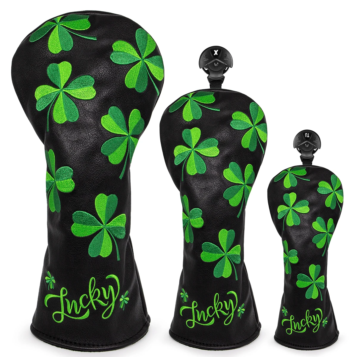 Golf Headcovers for Driver Head Cover, Embroidery Lucky Clover, Premium Leather Driver Fairway(FW), Wood Hybrid(UT) with Number