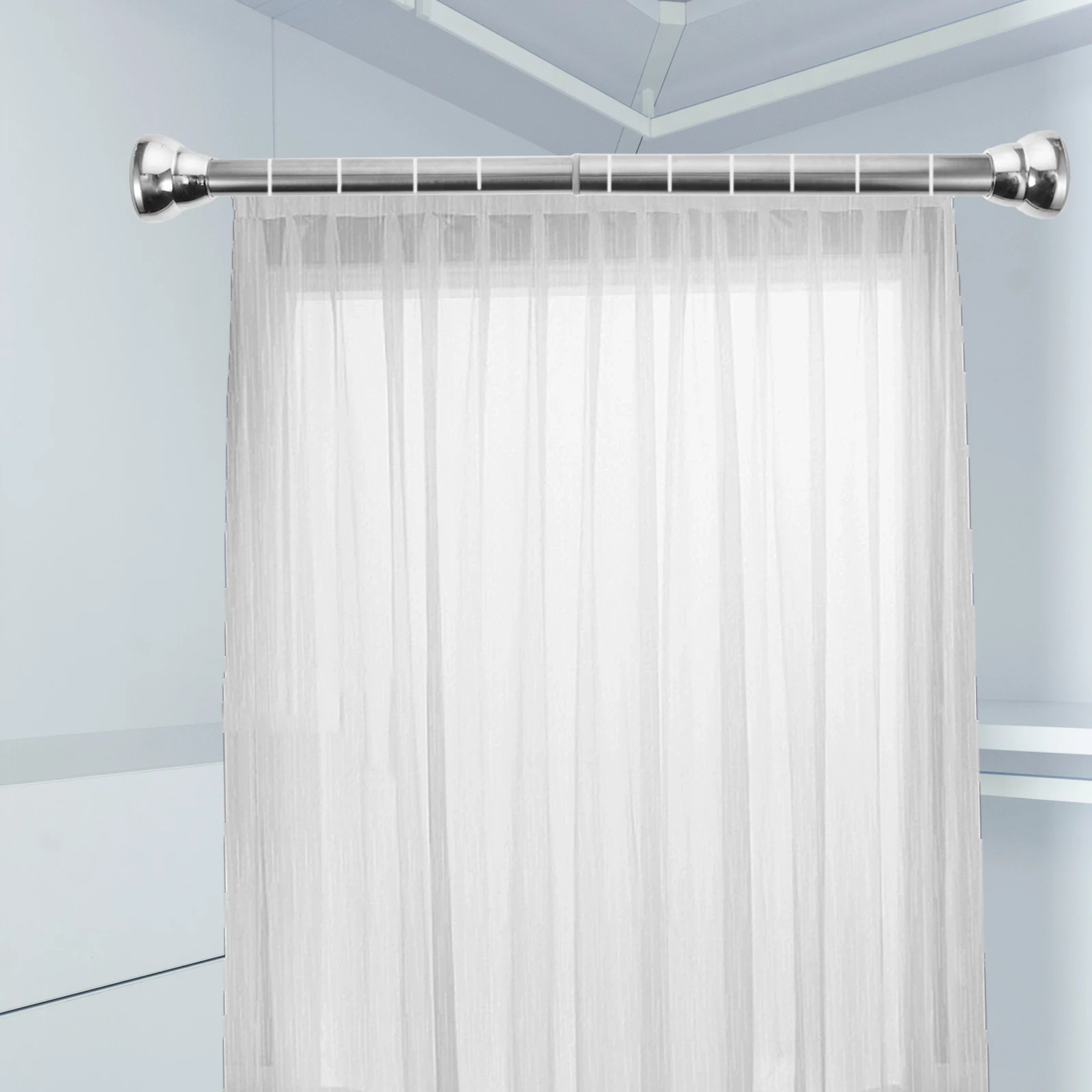

Adjustable Curved Shower Curtain Rod 18-28 Inch Tension Mount Stainless Steel Clothes Drying Bar No Drill Installation