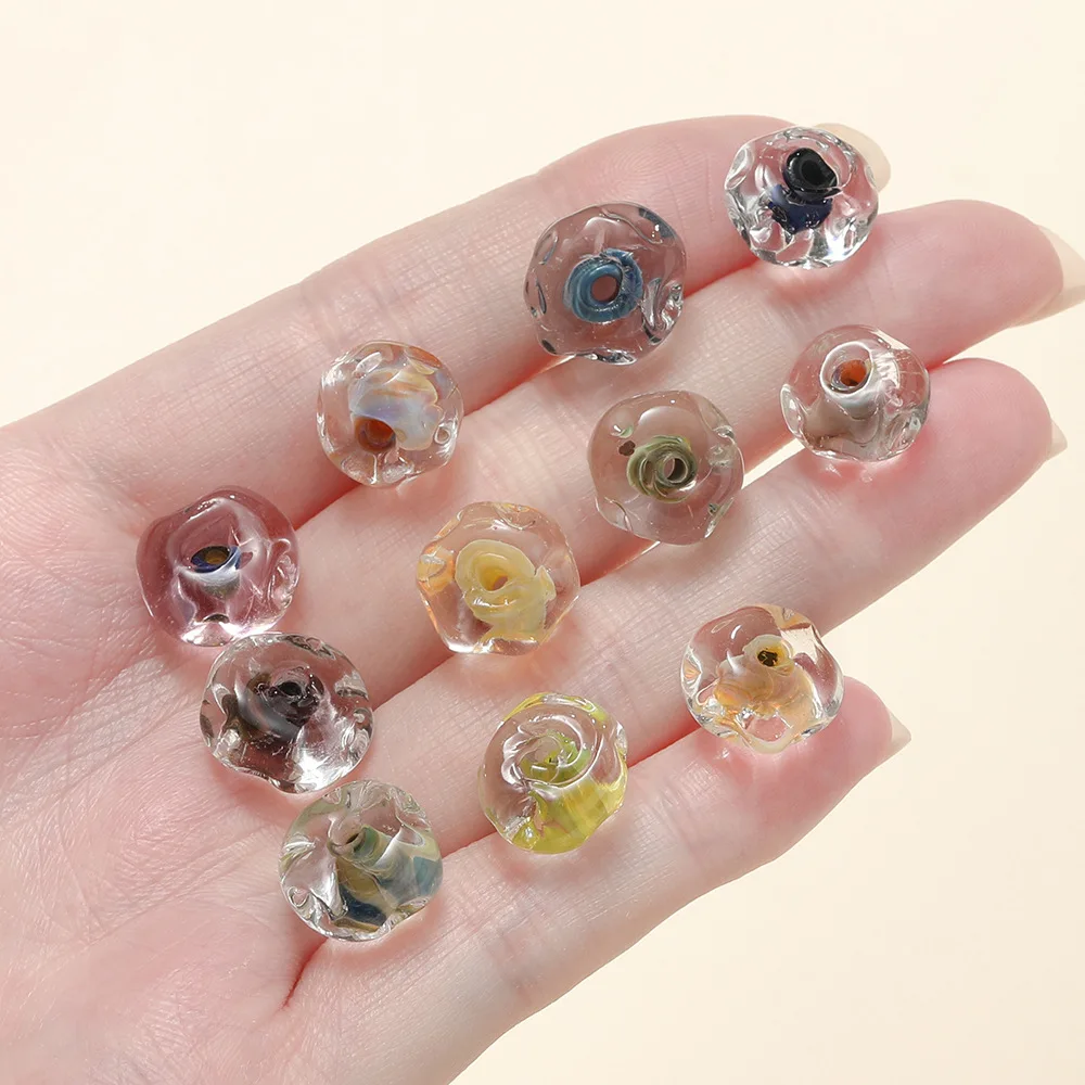 1PCS Hot Selling Multicolor 12mm Water Ripple Irregular Glass Bead Handmade Fired Scattered Beads DIY Bead Accessories Wholesale