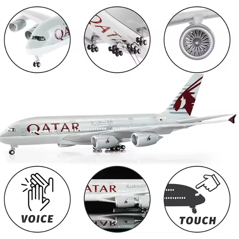 

New 1/160 Scale Diecast Resin Model A380 QATAR Airline Airbus With Light and Wheel Collection Display Decoration Toys Fans