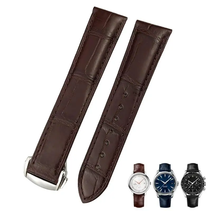 MAISITU Cowhide 20mm 21mm 22mm 19mm Alligator Leather Watchband For Omega De Ville Seamaster Specialities Custom Watch Strap