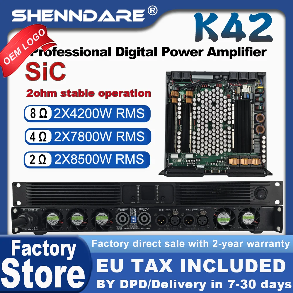 ShennDare K50 Профессиональный цифровой усилитель мощности 2 Ом 2x8500 Вт 2 Ом Стабильная работа 2x4200 Вт 8 Ом DJ сабвуферный усилитель 2-канальный линейный массив акустических систем Усилитель звука для сцены