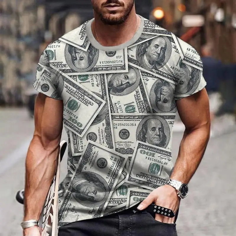 Hot Sale 3D Print Dollars Cash Sublimation T-Shirts Men American Style Short Sleeve Shirts New Money Rich Guy Tops