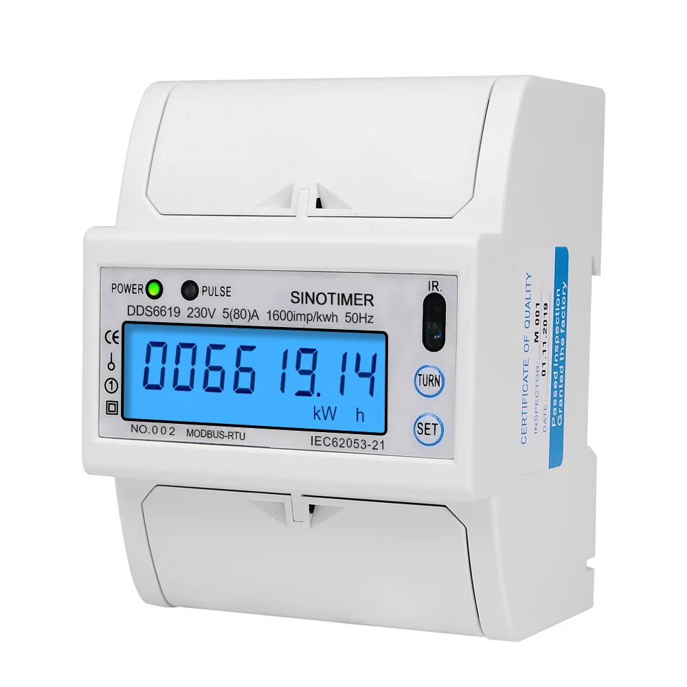 ​ AC230V 50Hz Din Rail Elektrische Eenfase Energiemeter RS485 Modbus RTU Verbruik kWh Wattmeter Monitor met Achtergrondverlichting