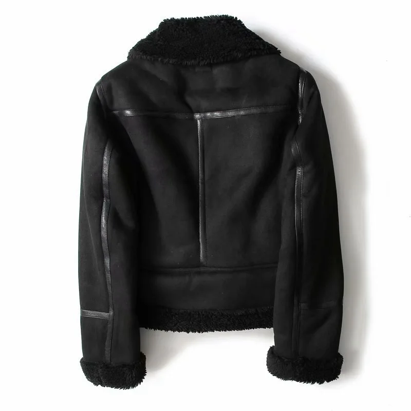 Autumn and Winter European and American Style Suede Suede Fur Integrated Lamb Wool Warm Coat Motorcycle Wear for Women