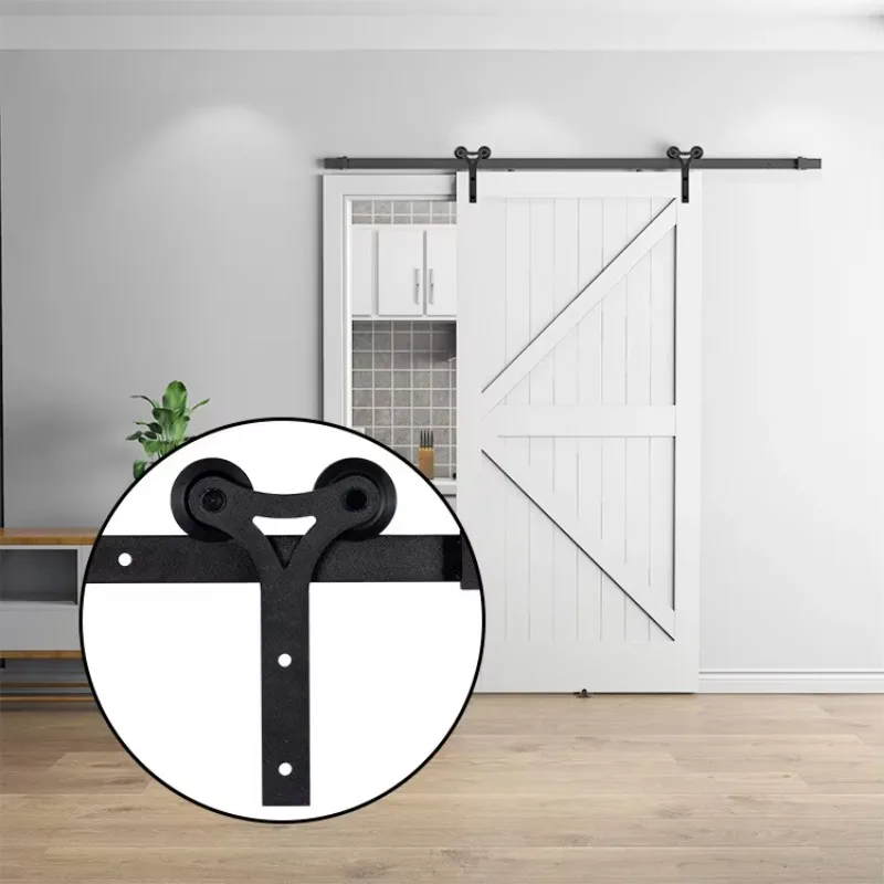 Modern Single Panel Sliding Barn Door with Installation Hardware Kits New Arrival Y-Shape Design Steel Brass Material view 4