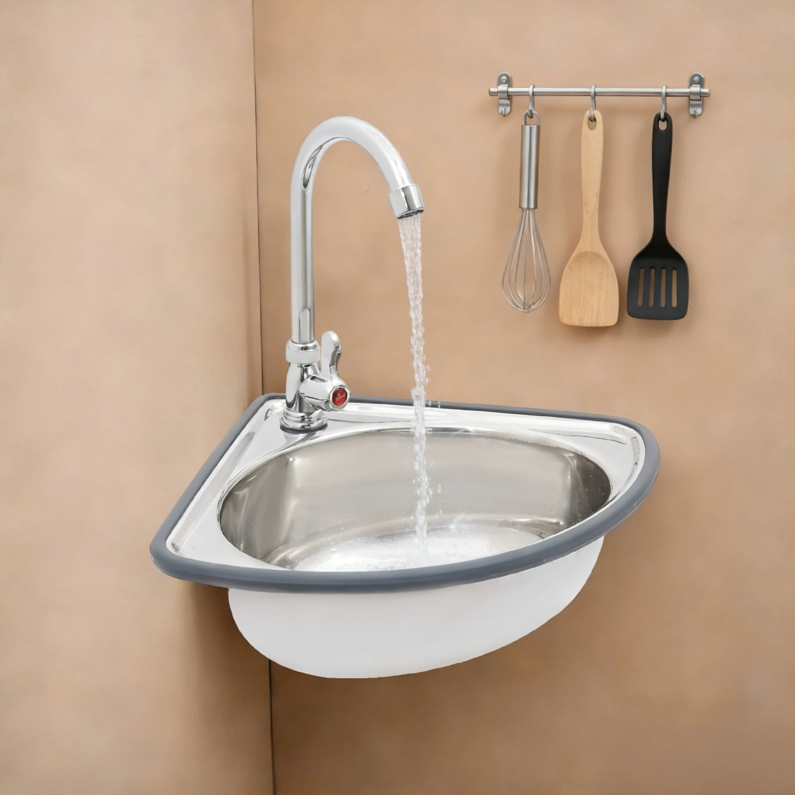 

Bathroom Sink, Kitchen Sink Drop-in, 16x16 Inch Wash Basin, Faucet Included, Anti-Splash Filter, Corrosion Resistant Stainless Steel & Rubber, Shallow Economy Model, Durable