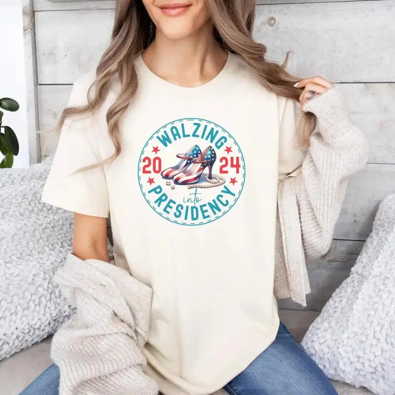 Harris Walz 2024 T Shirt Kamala And Tim Rally Walzing Into Presidency Madam President Feminist Election Vote Blue