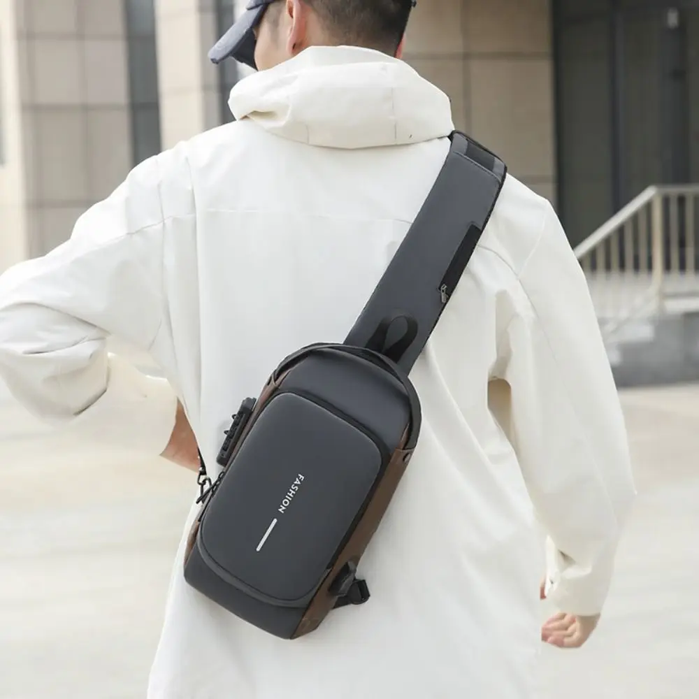 

Anti-theft Men's Chest Bag Password Lock Large Capacity Male Multifuctional Shoulder Bag Multi-pocket USB Charging Port