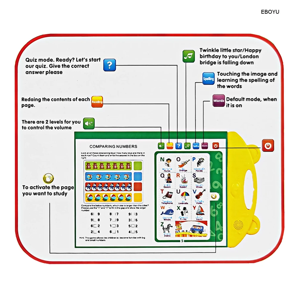 EBOYU 888-6 English/Thai Bilingual Reading Book Reader Educational Talking Sound Toy to Learn English/Thailand Learning Machine