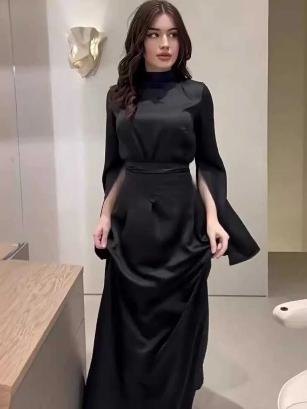 Vestido Largo de Satén de Acetato Premium con Cintura Alta y Ajustada para Mujer, Nuevo para Primavera y Otoño