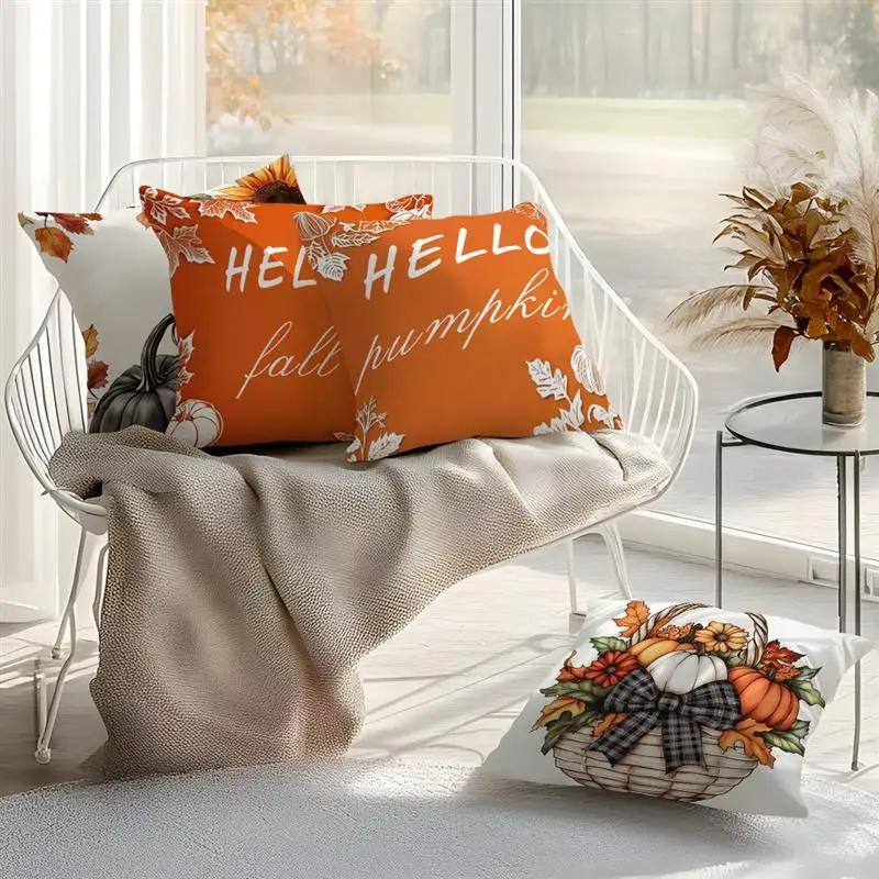 Autumn Pumpkin Maple Leaf Cushion Pillowcase Printed Polyester 45x45cm Throw Pillowcover Decorative Sofa Cushion Pillowslip