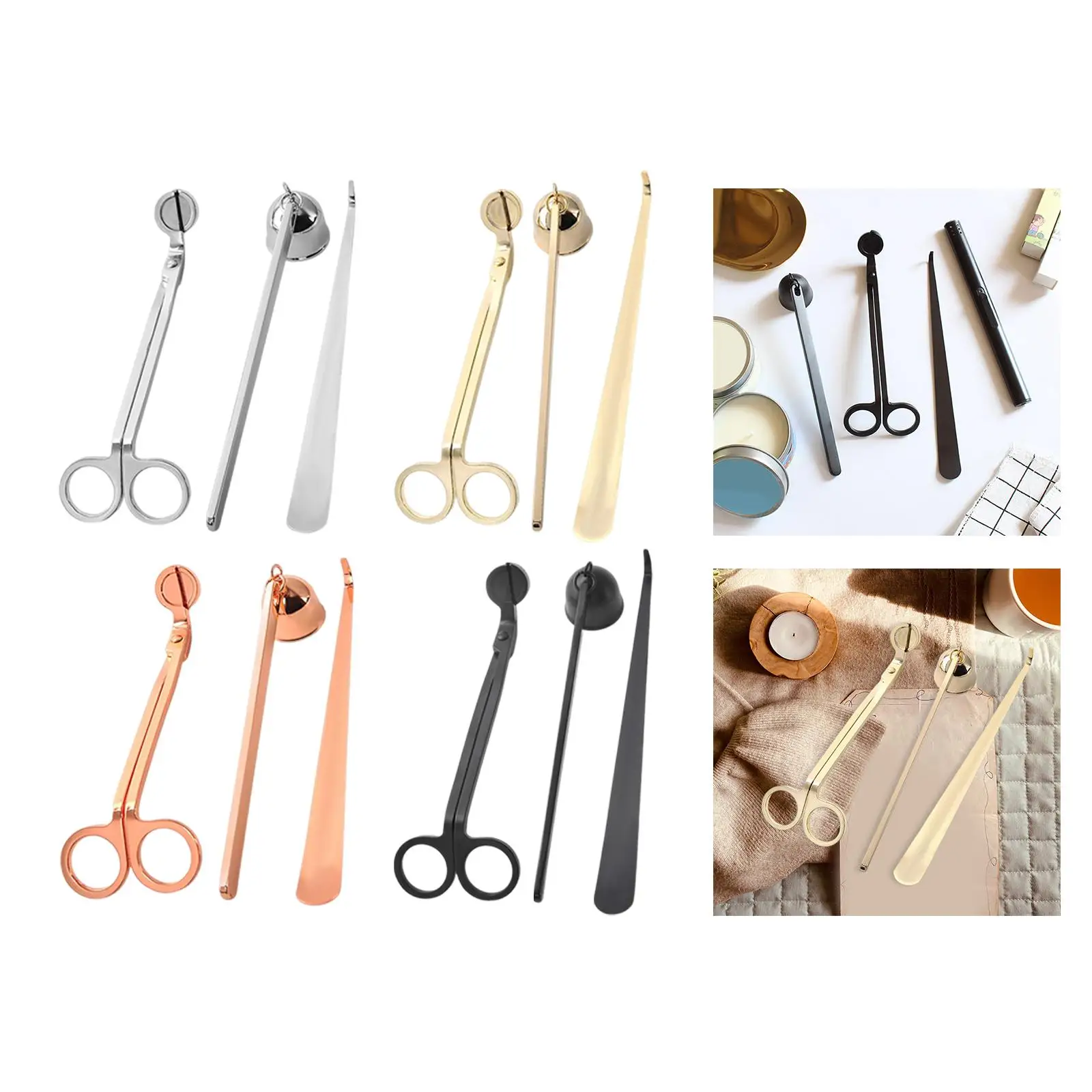 Elegant Candle Tool Kit Stainless Steel Snuffer Wick Trimmer Dipper for Tapered Candles Wedding Centerpiece