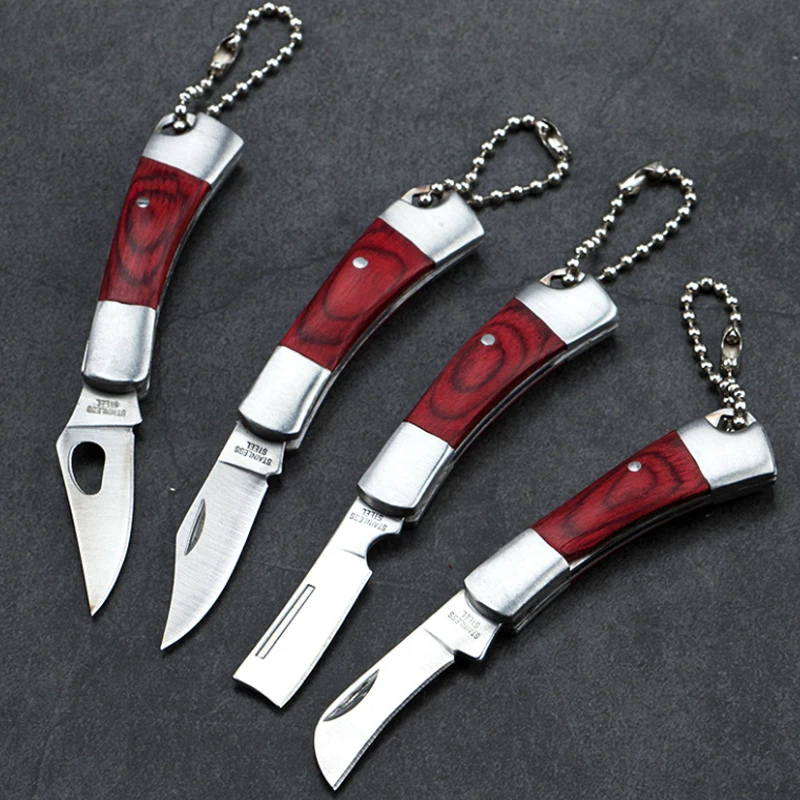 Mini EDC Knife Outdoor Barbecue Small Straight Knife Fruit Knife Portable Wooden Handle Pocket Knife Collection Knife Camping