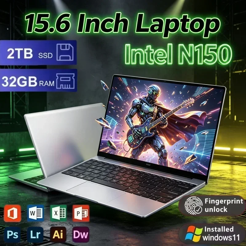 2026 New 15.6 Inch Daily Life Laptop Intel N150 Windows 11 16GB RAM 2TB SSD Compact Portable Notebook For Office Game Work Use