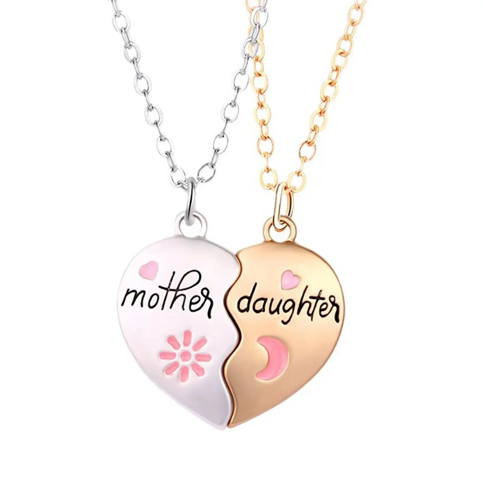 2Pcs Mother Daughter Heart Necklace Elegant Jewelry Fashion for Women Girls for Festival Valentines Party Engagements Girlfriend