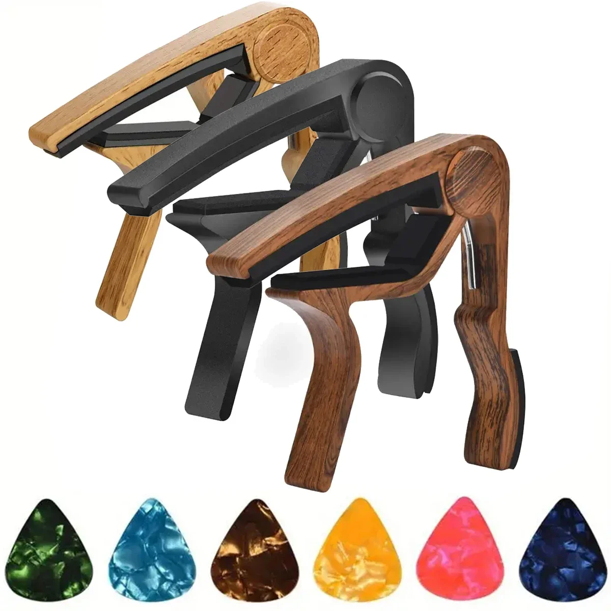 

High-Quality Zinc Alloy Guitar Capo with 5 Celluloid Plectrums (Random Colors) - Fits Acoustic, Electric, Classical, and Ukulele