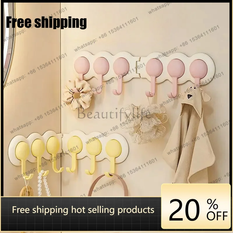 Household non-punching wall-mounted row hook multi-functional door rotatable storage hanger
