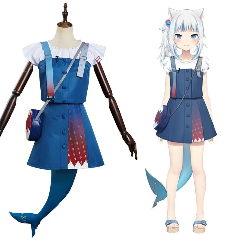 

Hololive Vtuber Gawr Gura Cosplay Costume Dress Outfits With Bag Halloween Carnival Suit