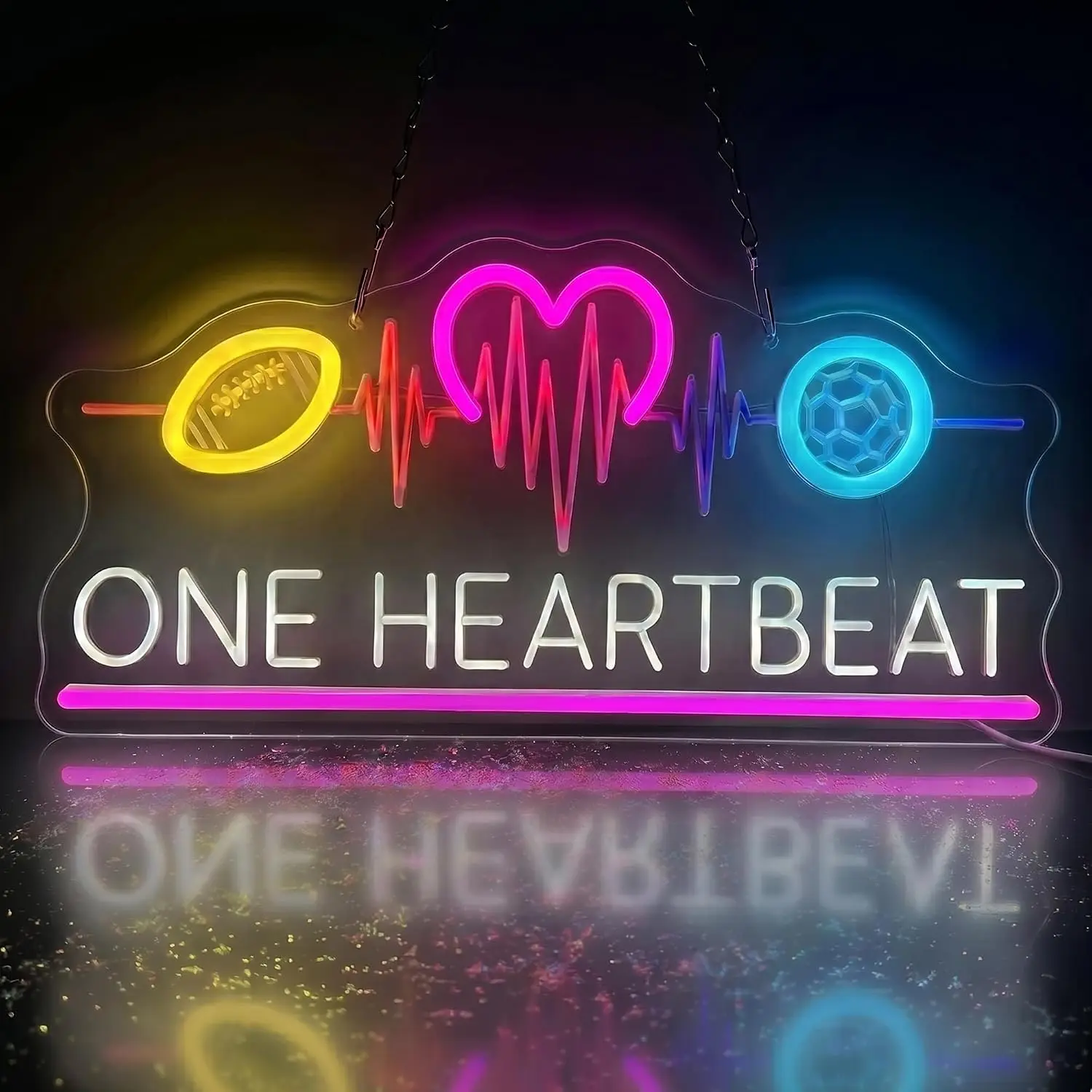 One Heartbeat Neon Sign LED Neon Light, USB Soccer Acrylic Neon Lamp,Sport Club Bar Man Cave Gaming Room Bedroom Decoration Gift