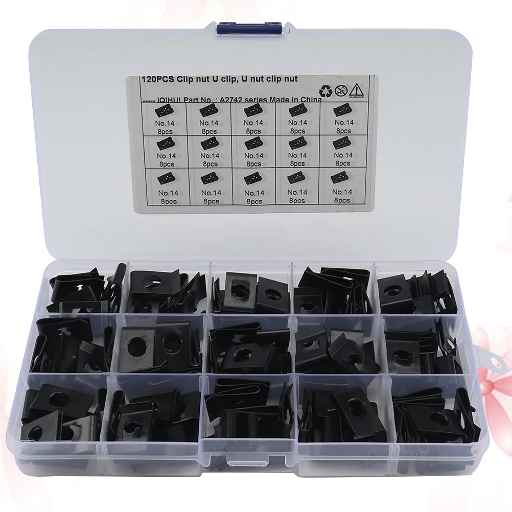 

120 шт., зажим для шпиля, марганцевая сталь, крепеж, черный для панели, крепление проводки бампера, U-образная гайка для мотоцикла, U-образные зажимы, гайка