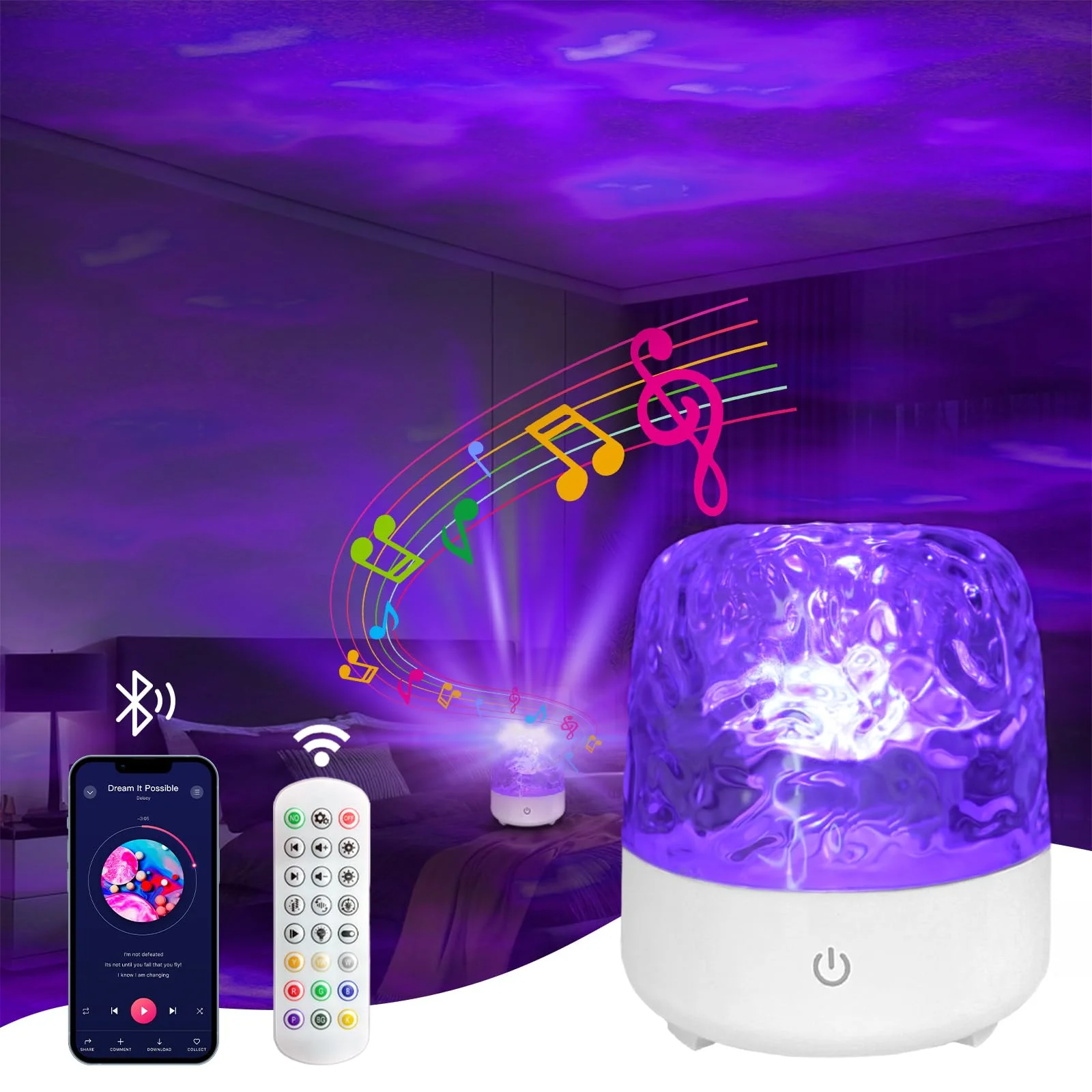 Older Lights Projector Bluetooth Speaker 360 Stereo 16 Colors Ocean Wave Light Changing Show Aurora Glow Lamp Music Playe Box