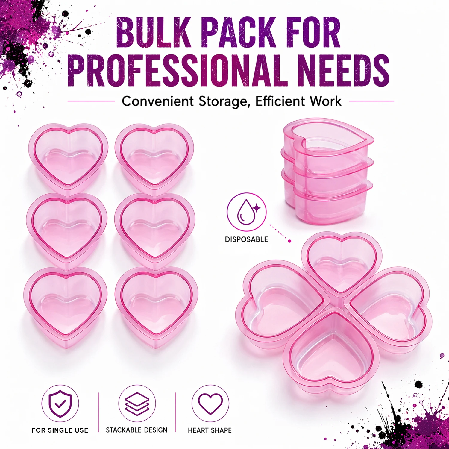 40pcs Disposable Tattoo Ink Cups Heart Shaped Plastic Pigment Cleaning Cups For Artists Tattoo Accessories view 3