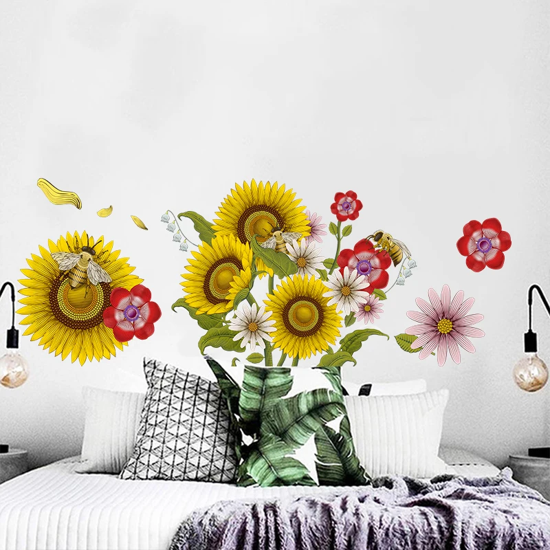 chrysanthemum sunflower Wall Stickers Children Baby Room Ceiling Roof Art Mural Home Decor Self Adhesive Floor Decoration Poster