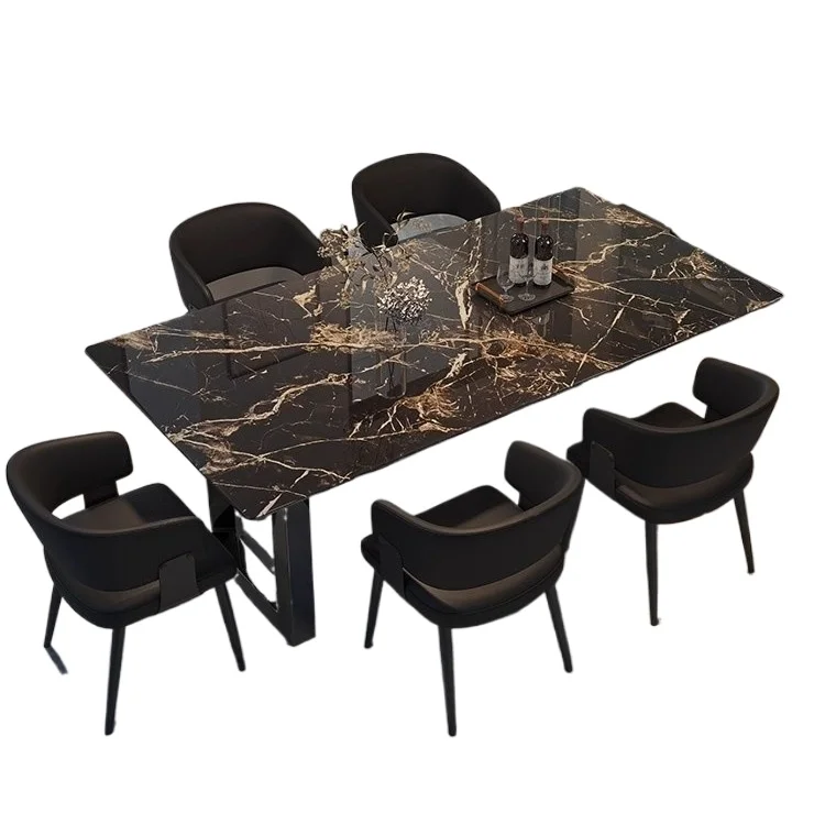 

Natural marble dining table modern simple rectangular household chair combination size apartment dining table