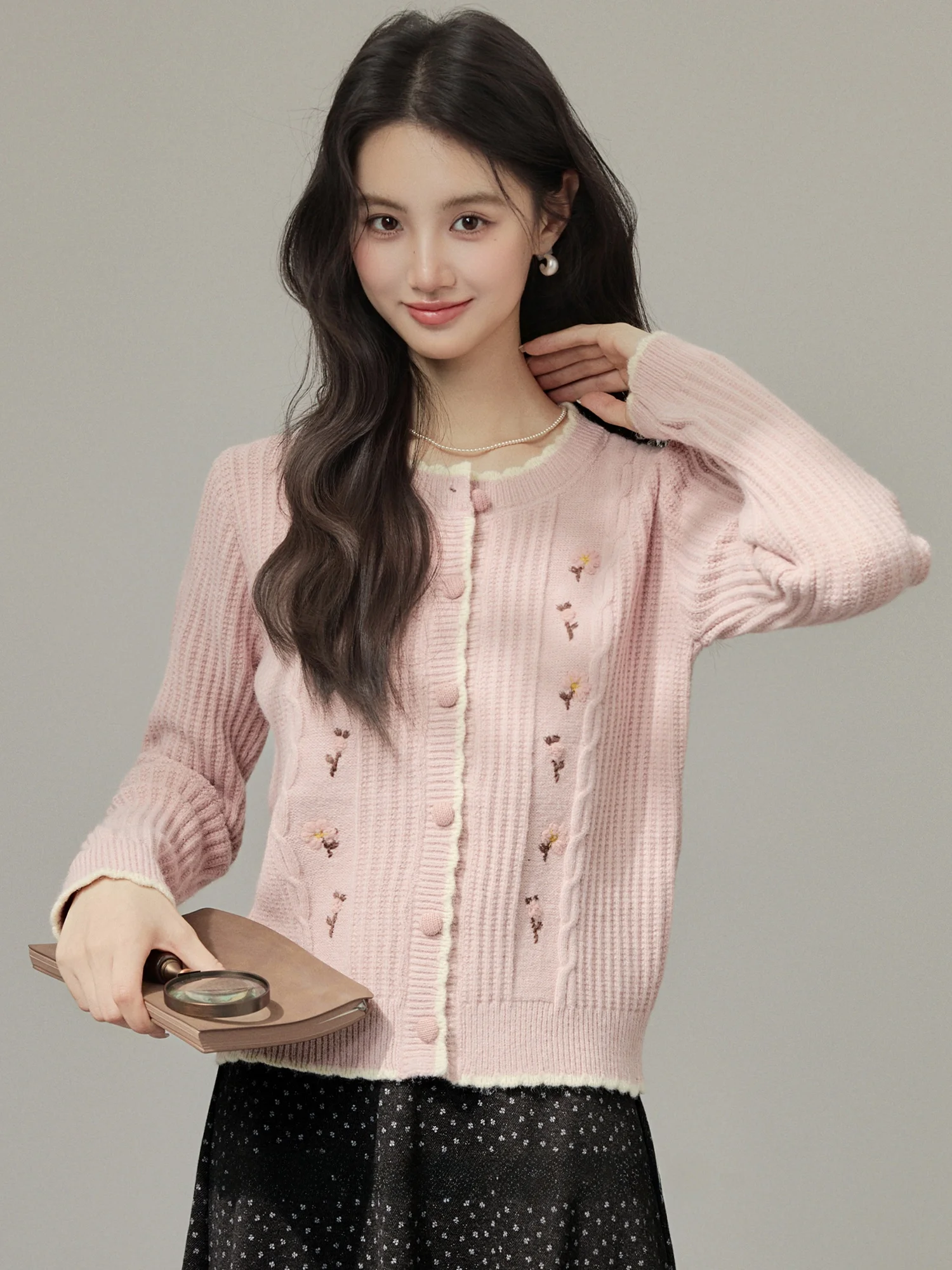

Sweet Pink Long Sve Knitted Open Cardigan Women's Autumn Winter Lazy Sle Soft Cozy Sweater Jaet Slim Fit Top