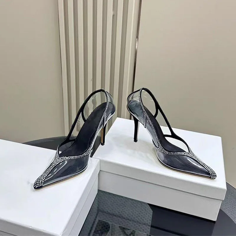 

Women's Transparent PVC Solid Color Diamond High Heel Sandals Fashion Party Evening Dress Catwalk Shoes Women's Summer Footwear