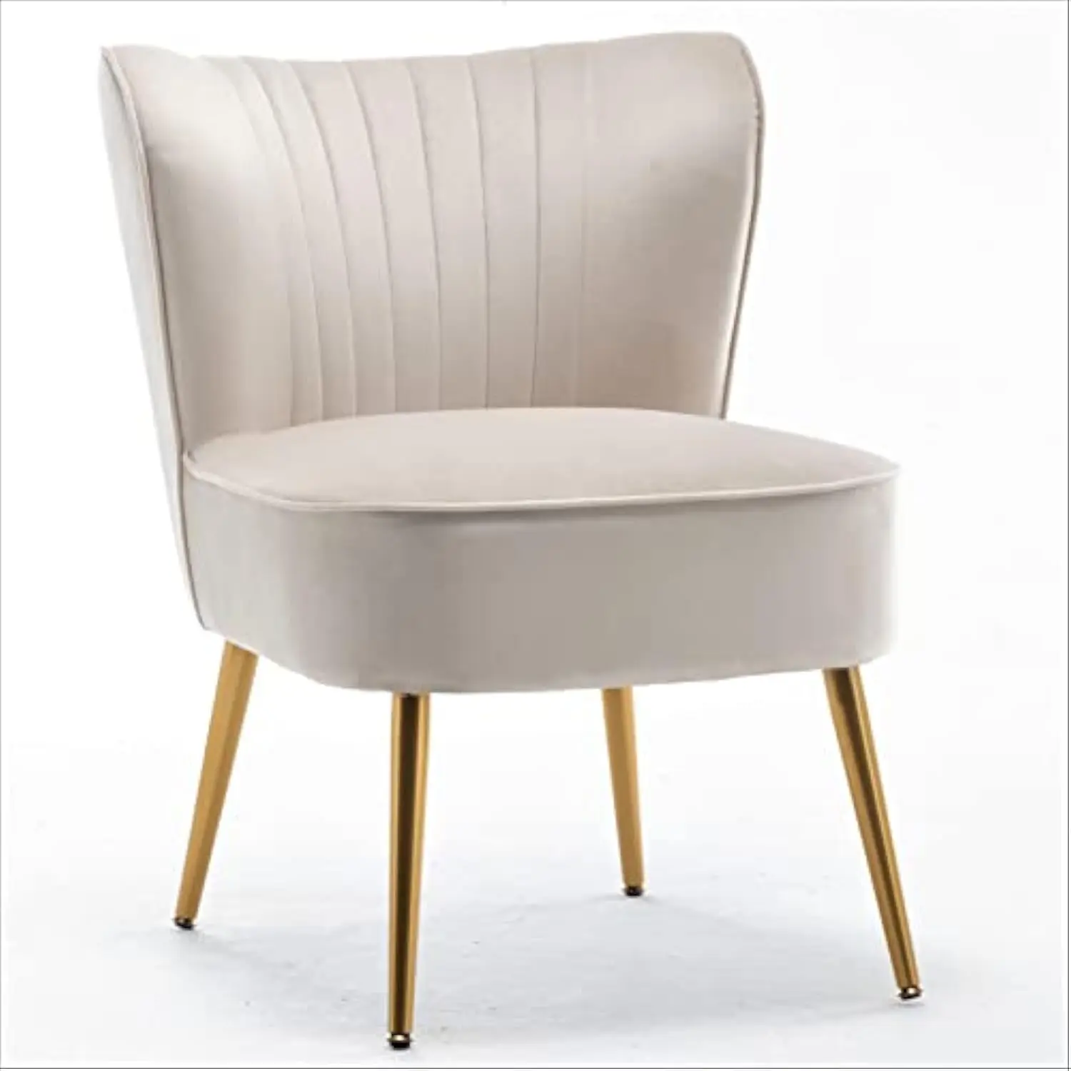 

Modern Velvet Accent Chair for Living Room, Bedroom, or Entryway, Stylish and Comfortable Armless Design with Metal Legs, Ivory